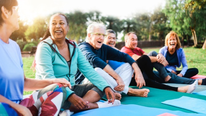 Happy senior people enjoying physical activity in the morning