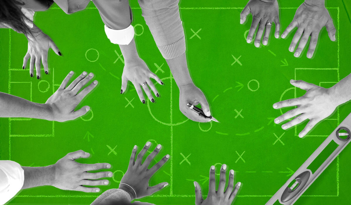 organization design symbolized as hands on a sports field