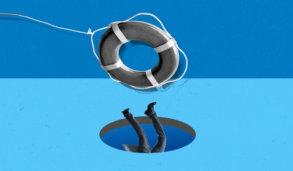 Life raft thrown to catch someone falling down a hole