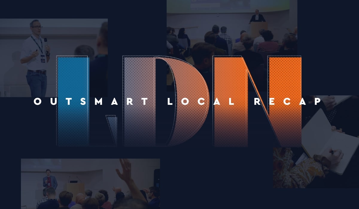Collage of images from Visier's Outsmart Local London event, showcasing speakers, audience engagement, and note-taking during the event.