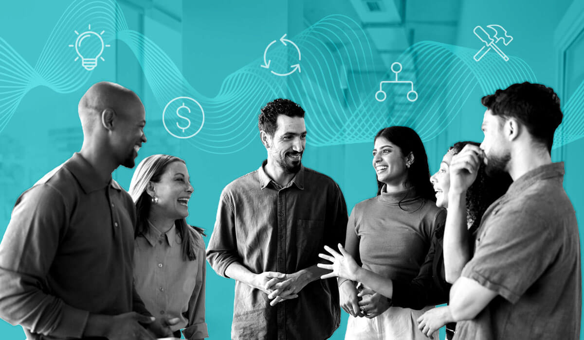 corporate team discussing people analytics