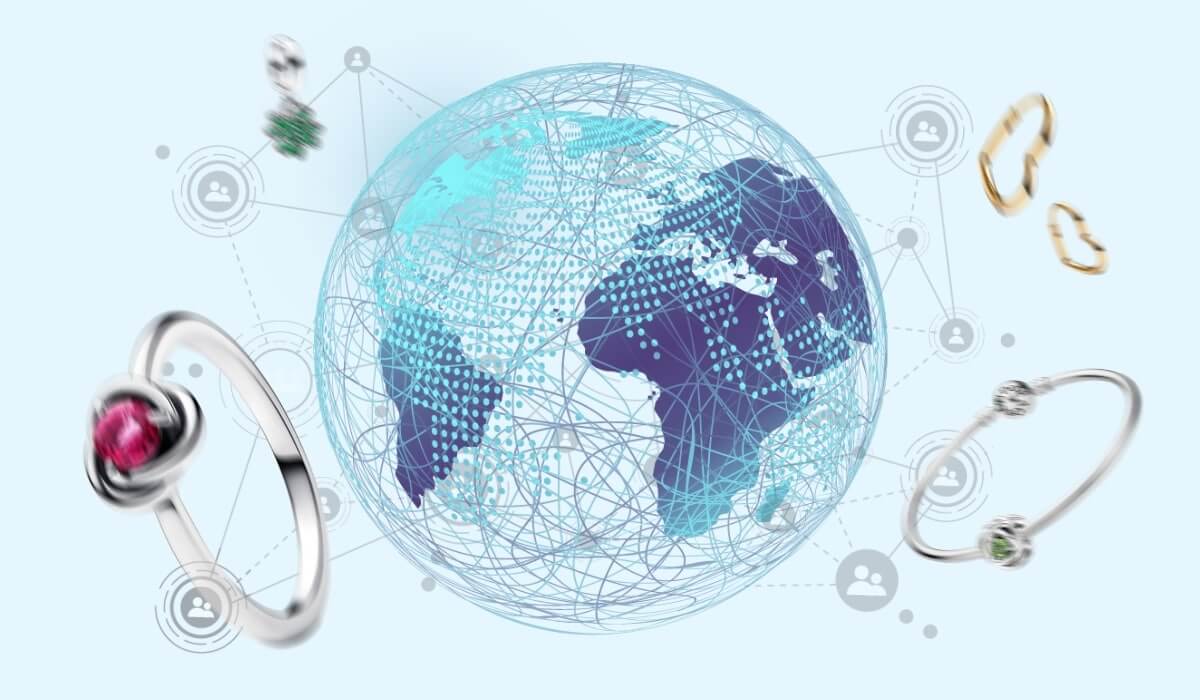 A picture of the globe surrounded by Pandora's jewlery.