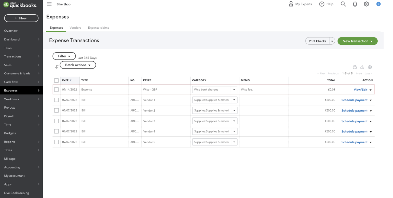 QuickBooks: Example bill payment 4