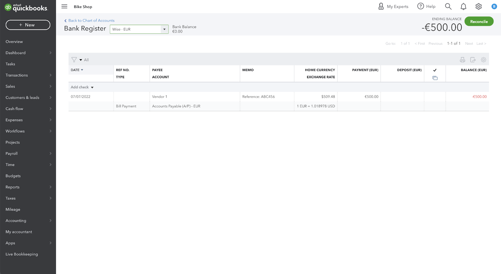 QuickBooks advanced settings