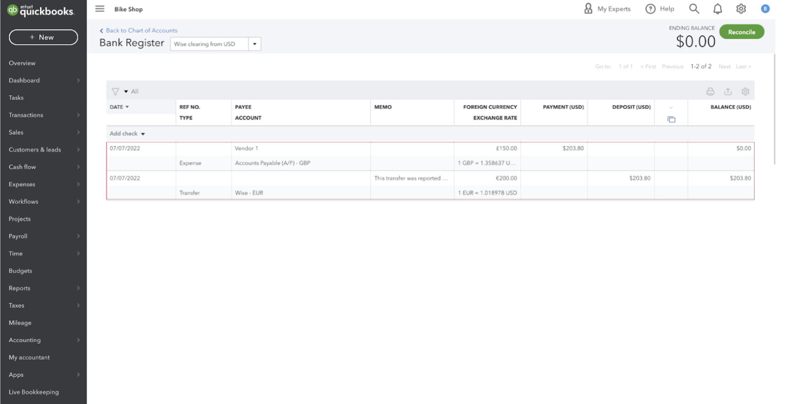 QuickBooks: Example bill payment 5