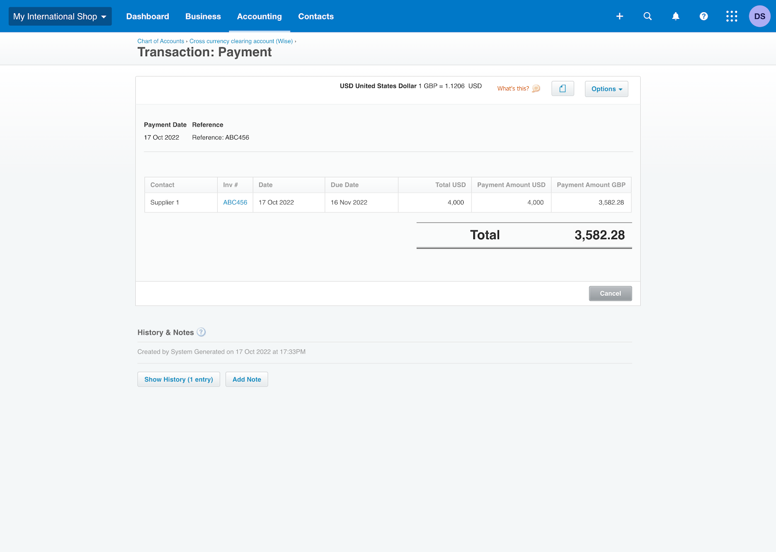 Example for Xero bill payment_3