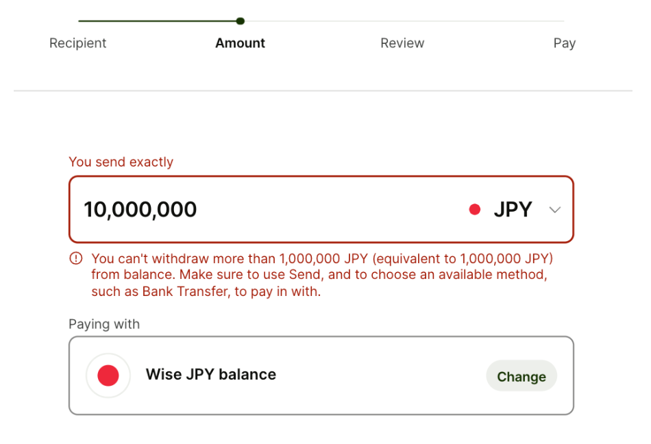 JPY send limits