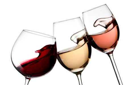 Red, White, Rose wine swirled in glasses