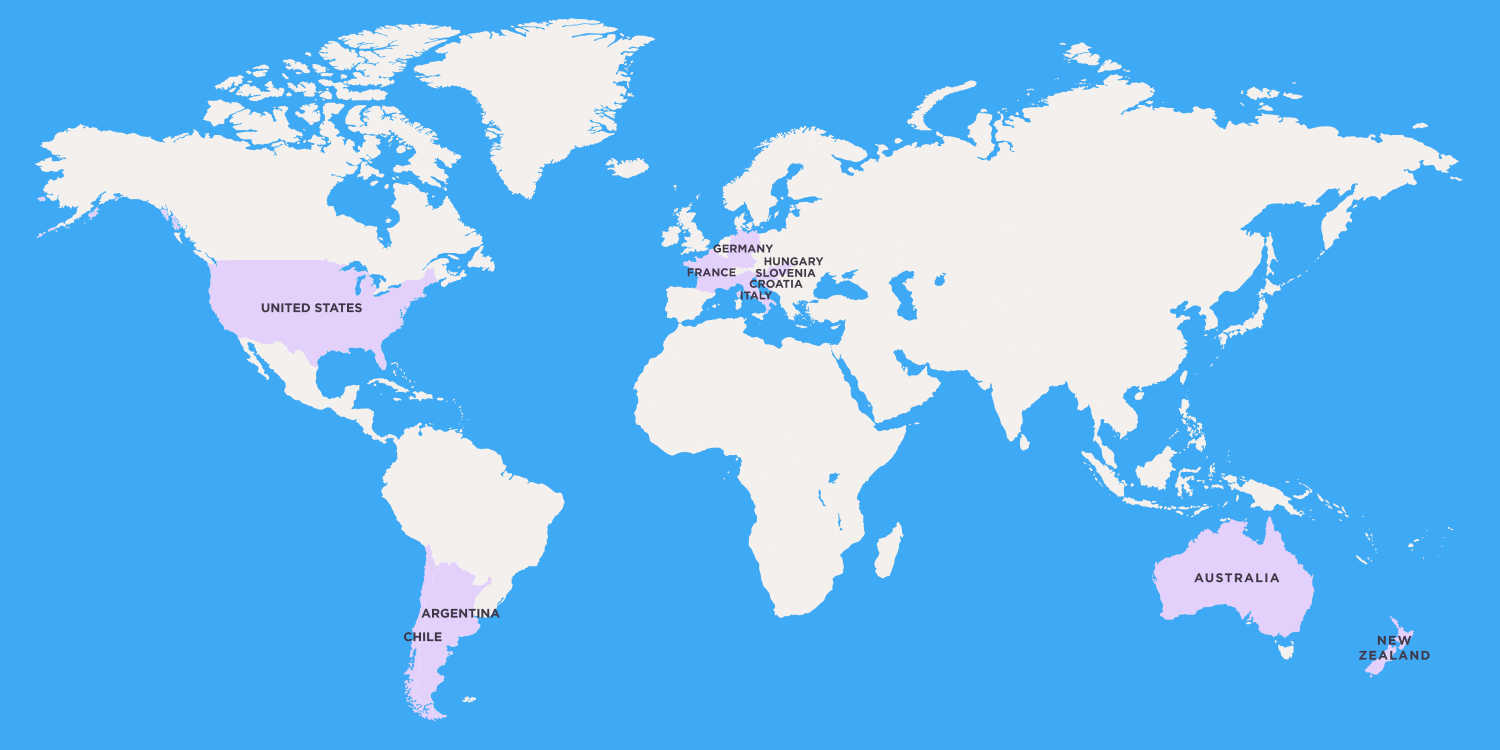 Major Gewürztraminer regions around the world