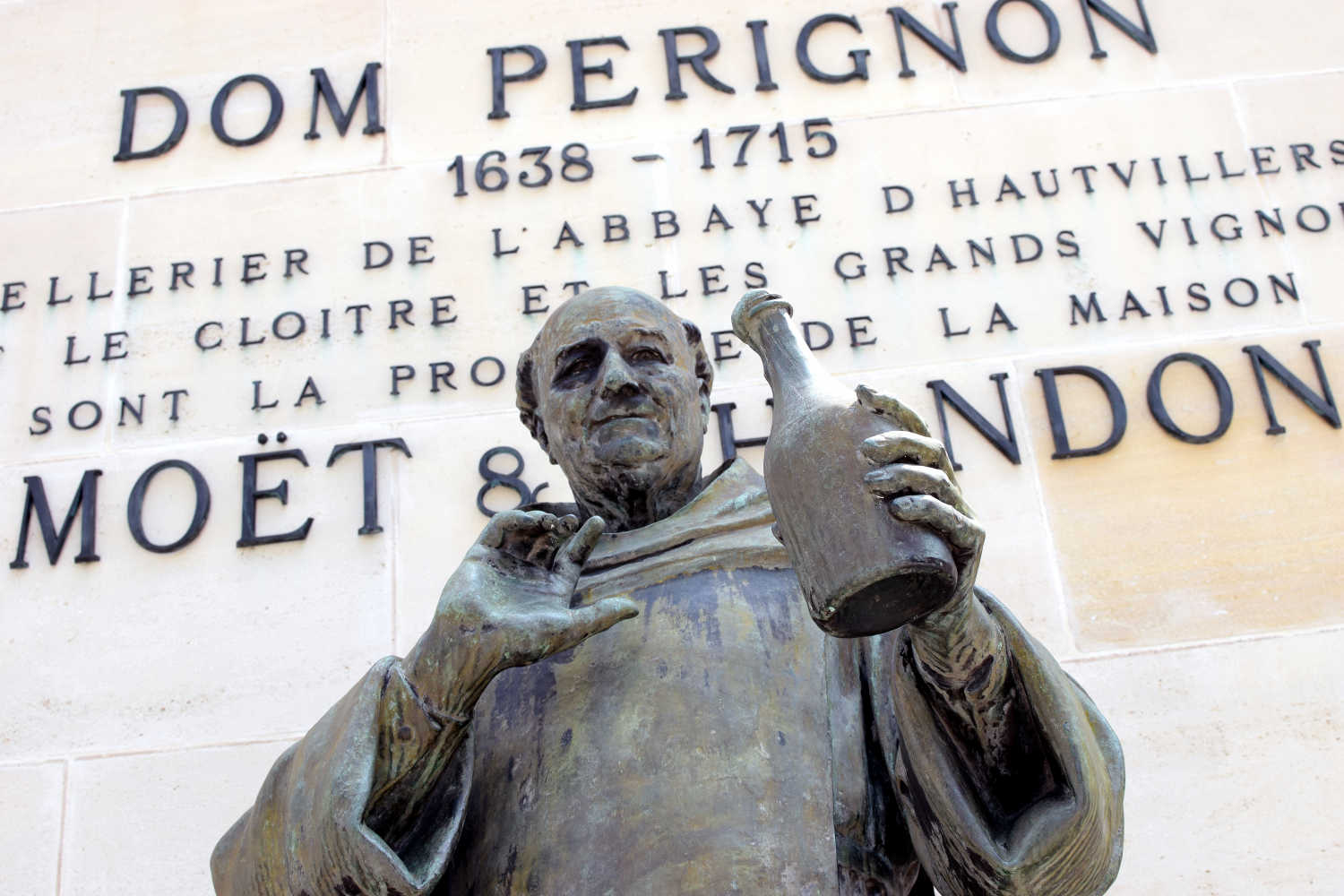 Statue of Dom Perignon at Champagne house Moet & Chandon