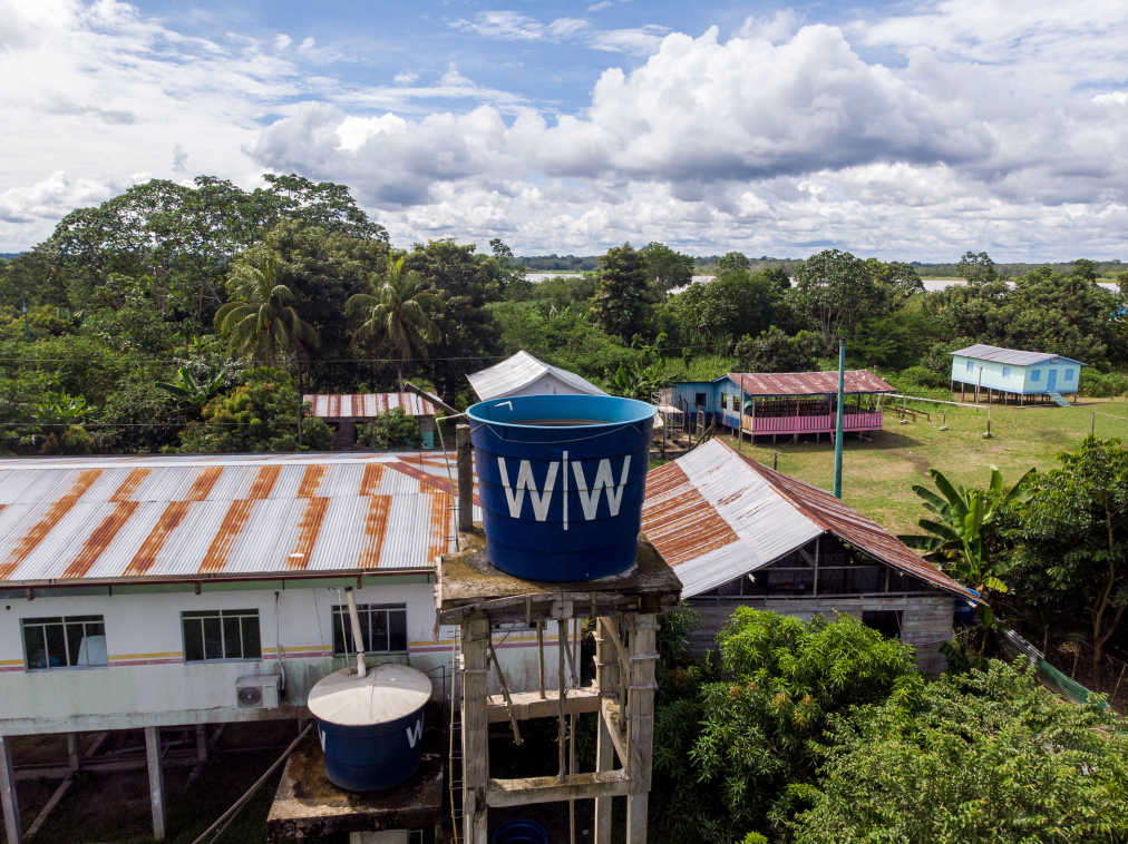 A Wine to Water water tower in the Amazon