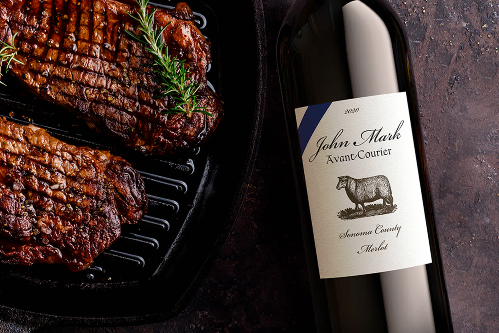 We recommend pairing grilled steak with rich red wines that have dark berry flavors and sturdy tannins, like our John Mark Avant-Courier Merlot