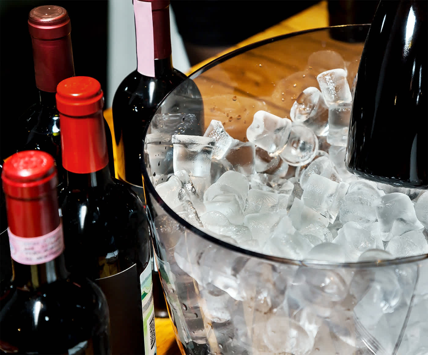 Wine being chilled in an ice bucket