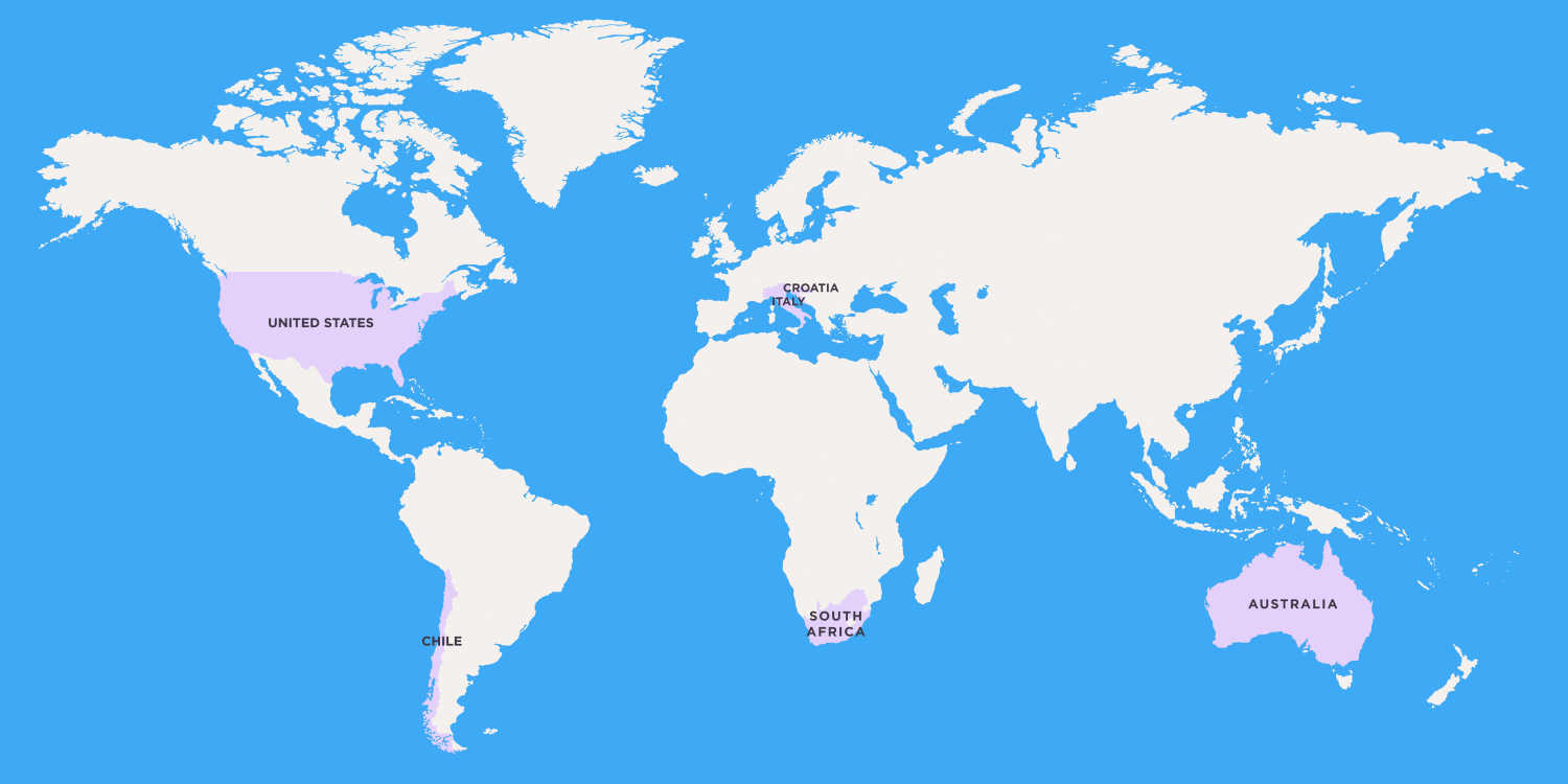 Major Zinfandel regions around the world