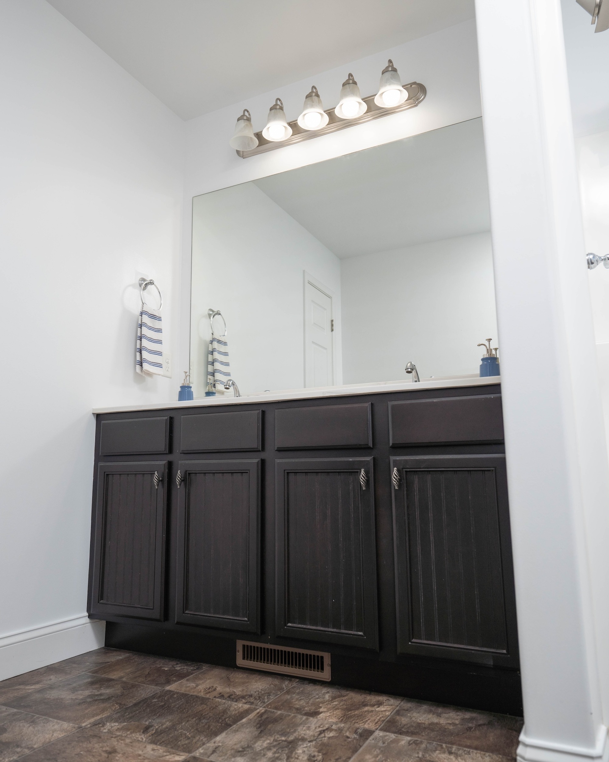 A newly-installed bathroom vanity.