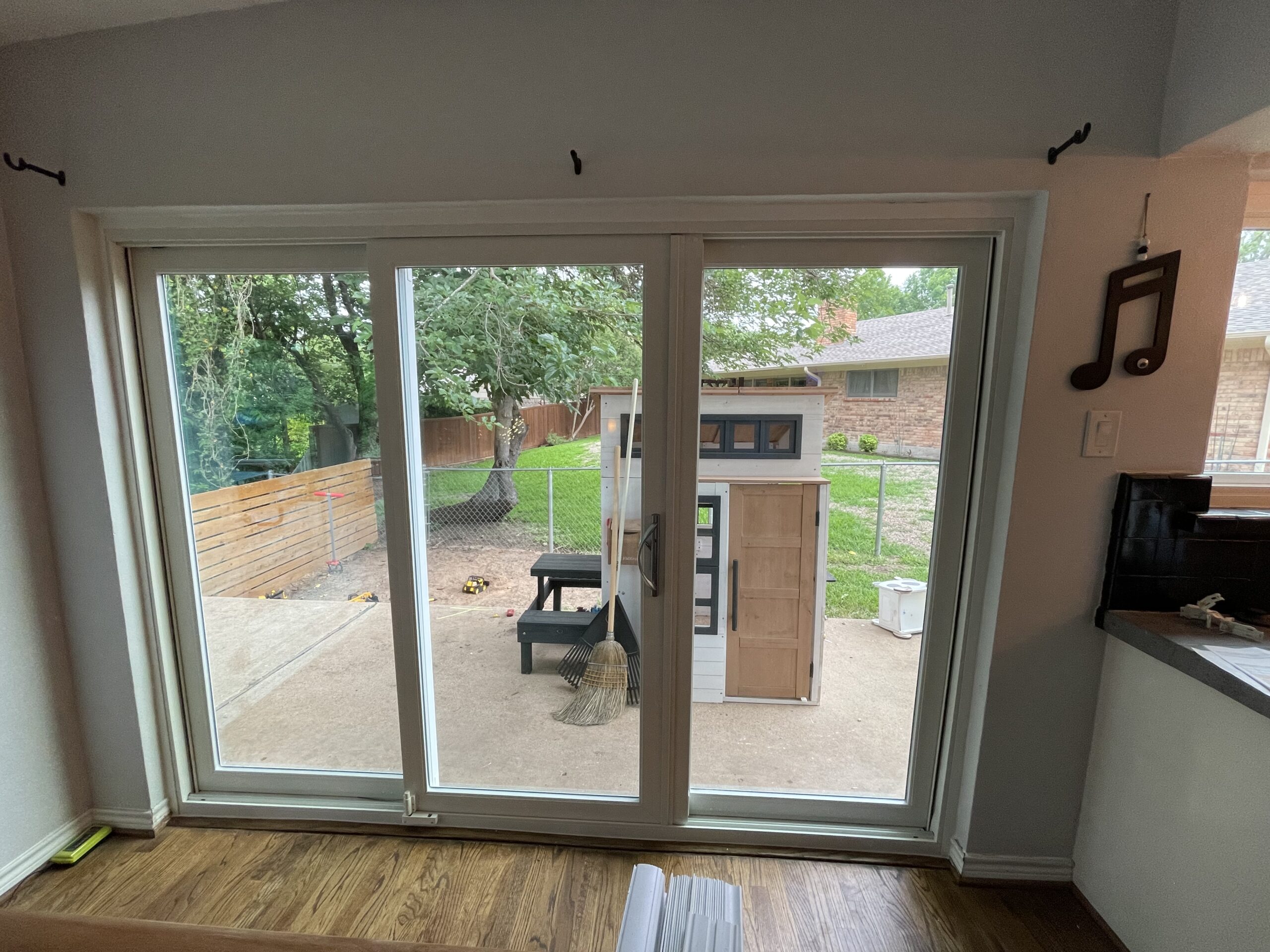 A newly-installed sliding glass door on a home in Dallas, TX.