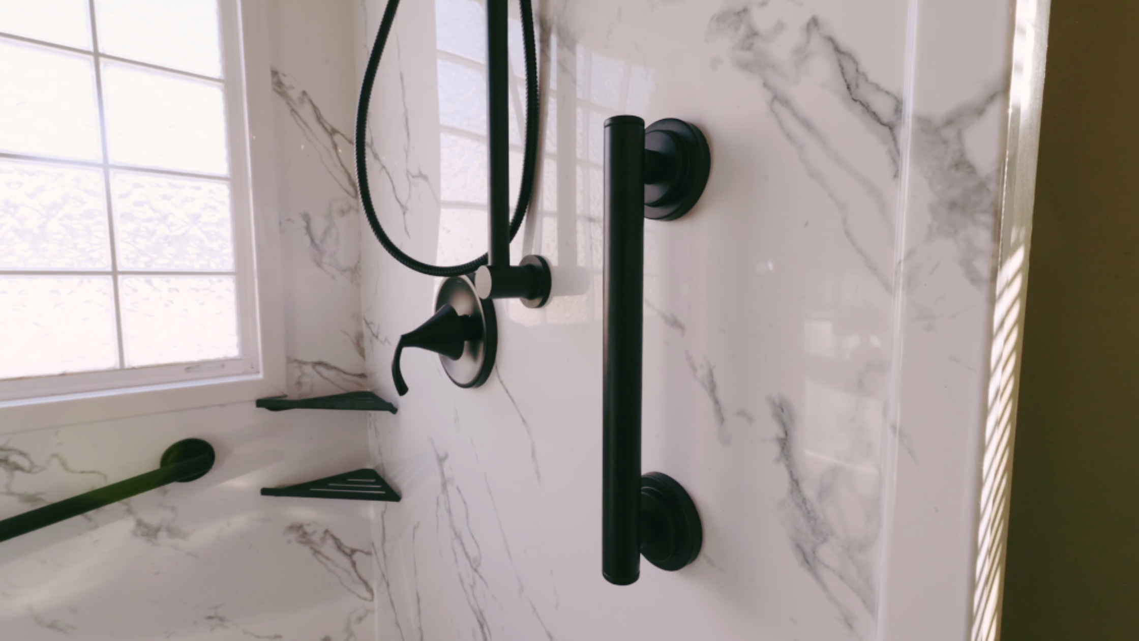 matte black grab bars and hardware