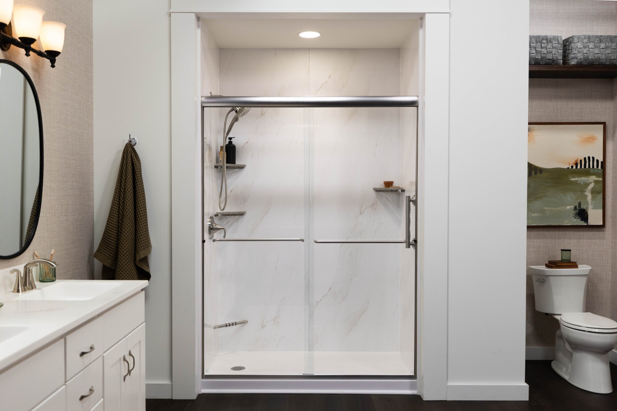 Ivory Cascade finish Nex shower with full bathroom remodel