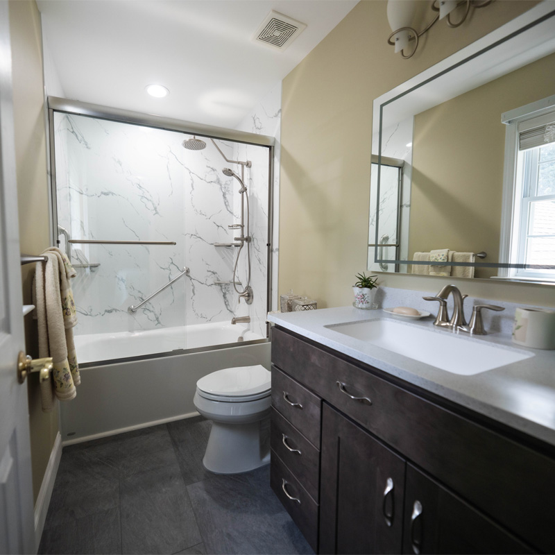 Modern walk-in shower after remodel in Dorchester