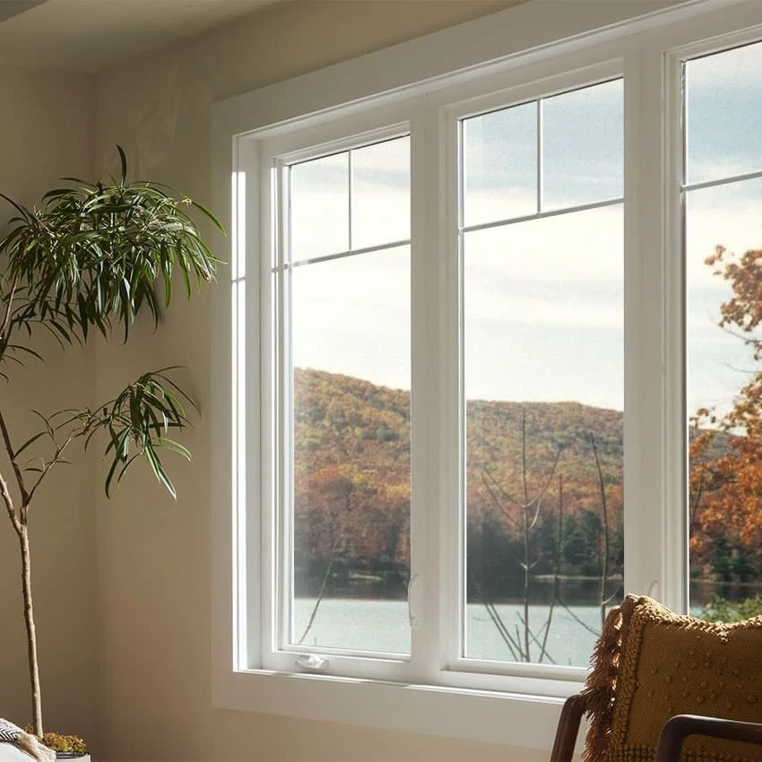 A close-up, interior view of new casement windows.