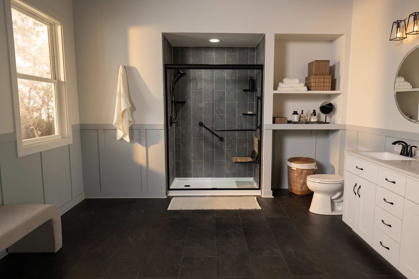 Dramatic dark stone shower