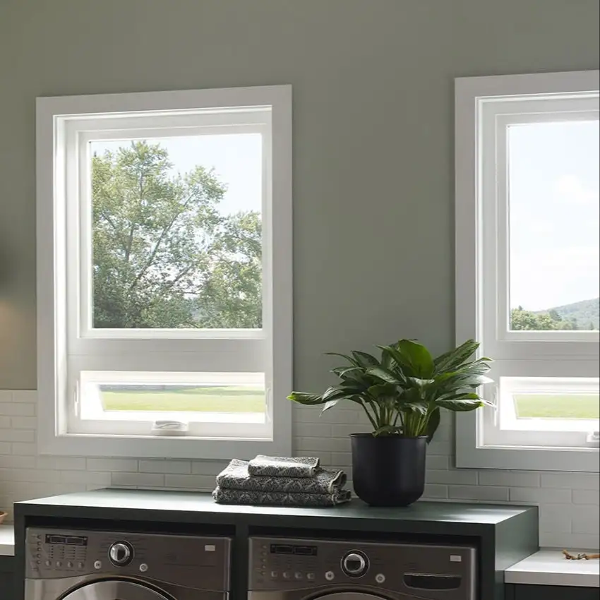 An interior view of newly-installed awning windows.