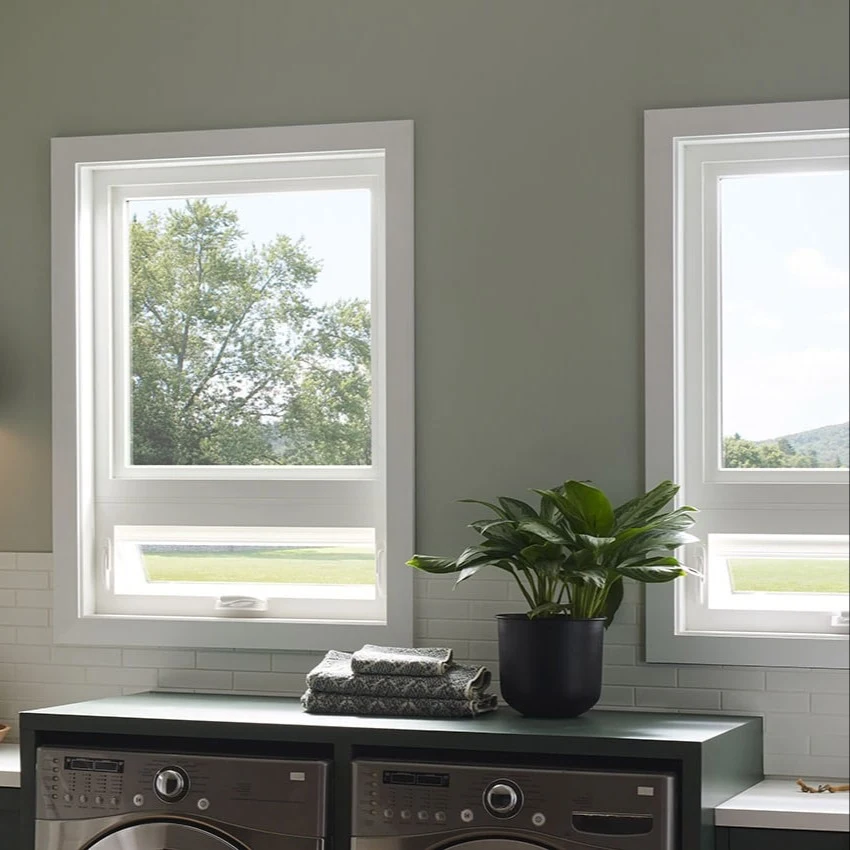 An interior view of newly-installed awning windows.