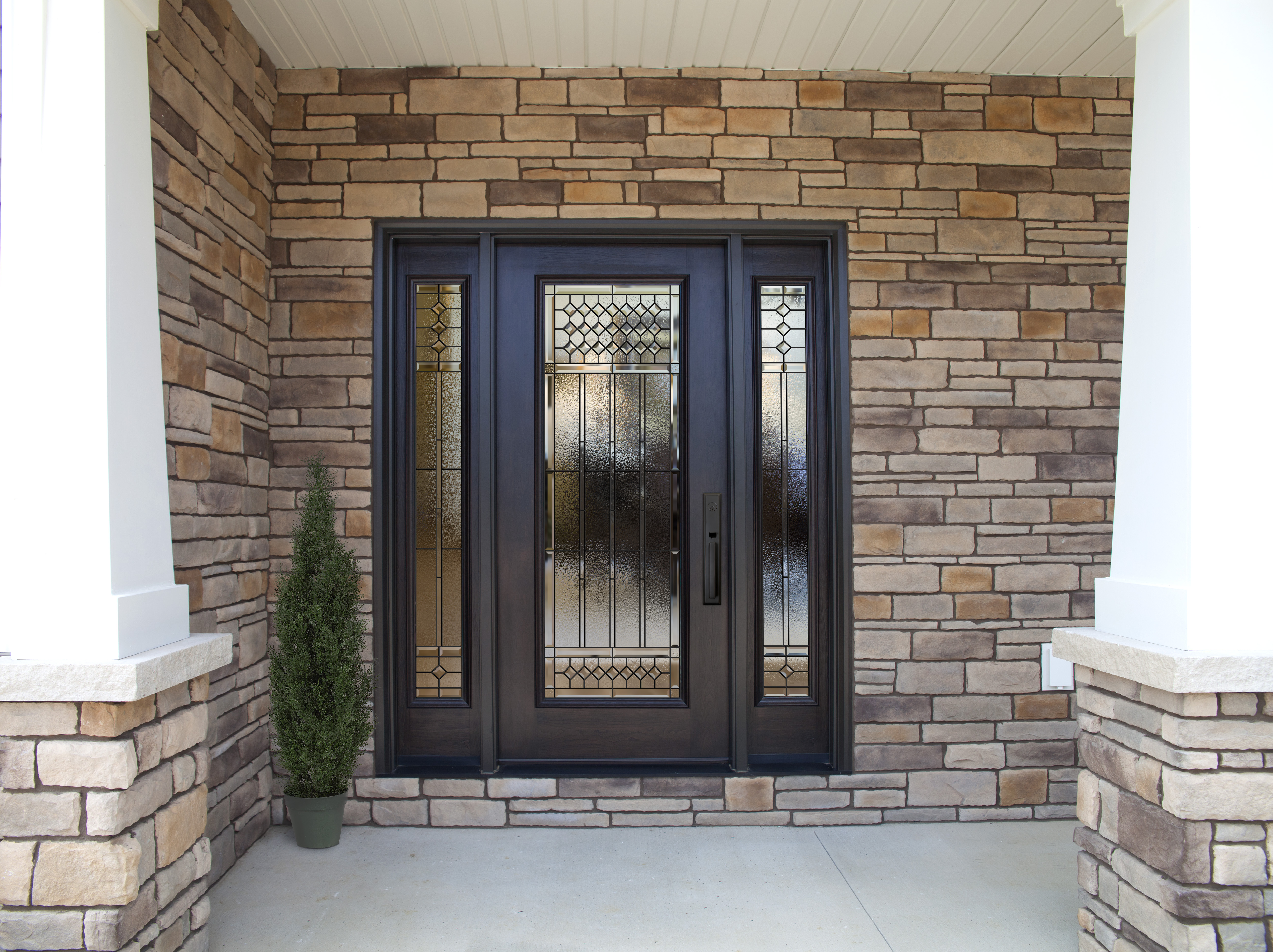Black fiberglass entry door with glass panel