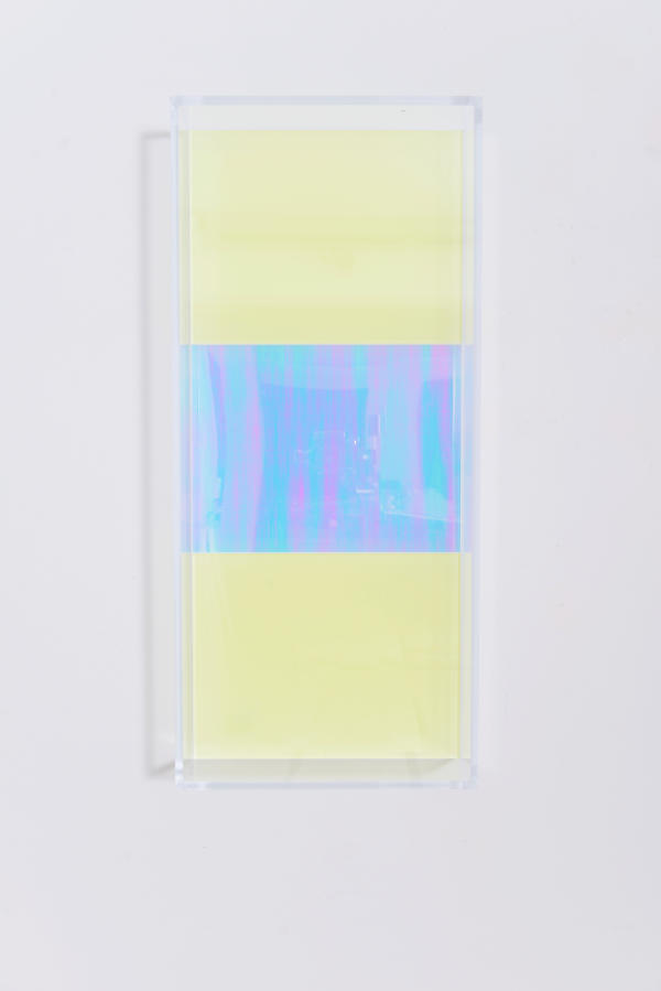 Color Rainbow Miami fluorescent acrylic glass on view with lights photographed straight on