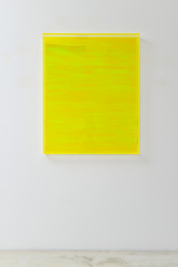 yellow acrylic art on wall