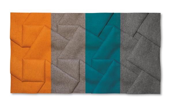 Orange beige teal grey felt folded