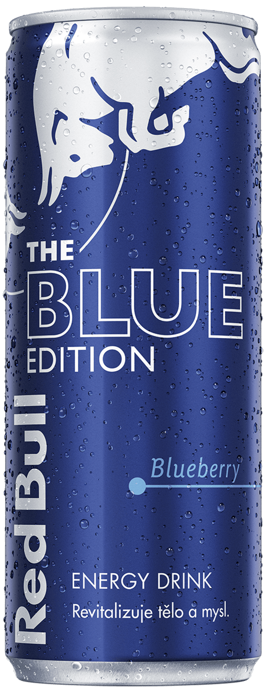 A chilled can of Red Bull Blue Edition
