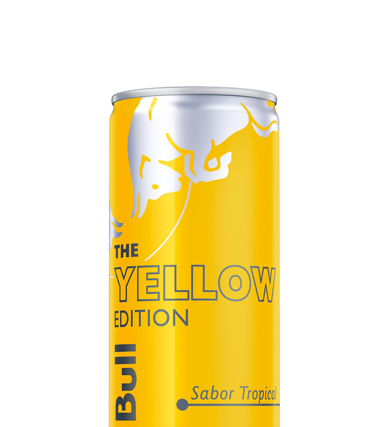 A half can of Red Bull Yellow Edition