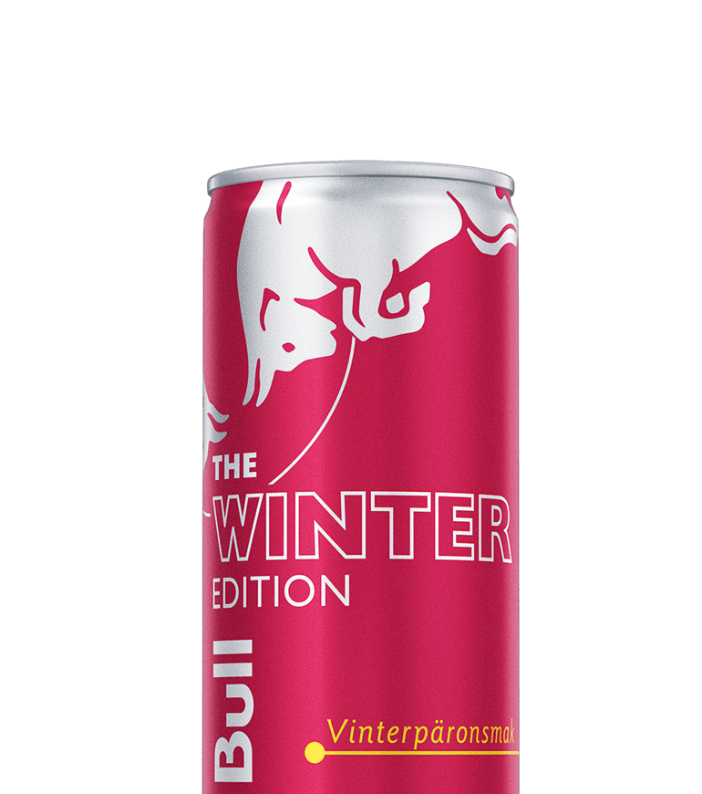 A half can of Red Bull Winter Edition Pear-Cinnamon