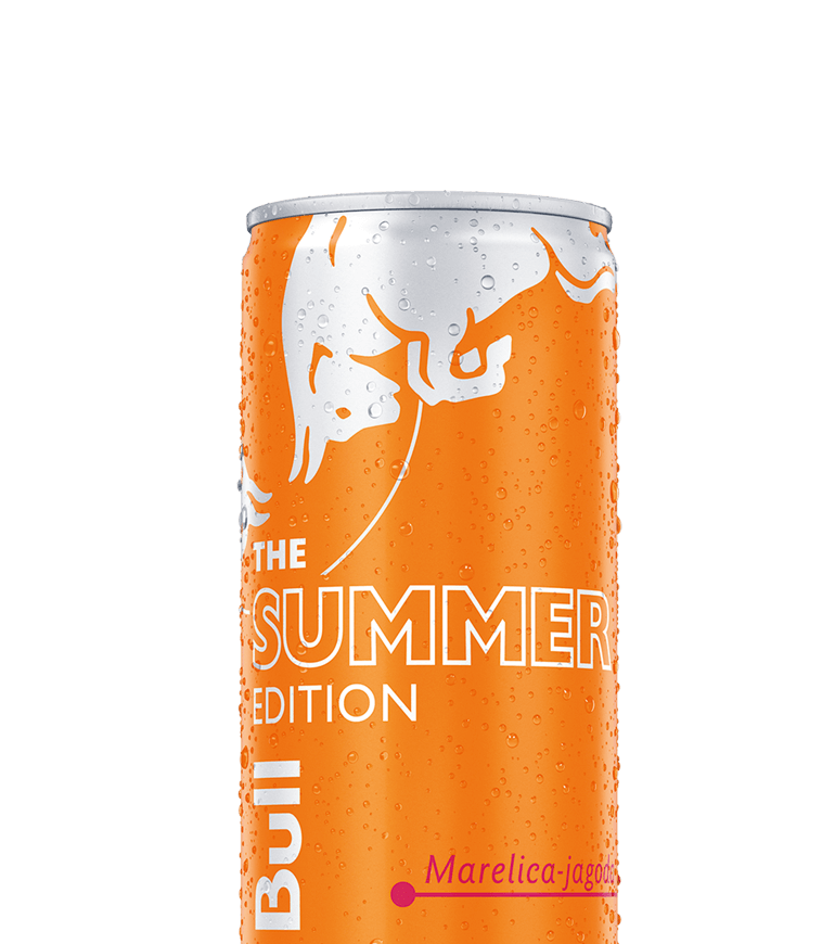 A chilled half can of Red Bull Summer Edition