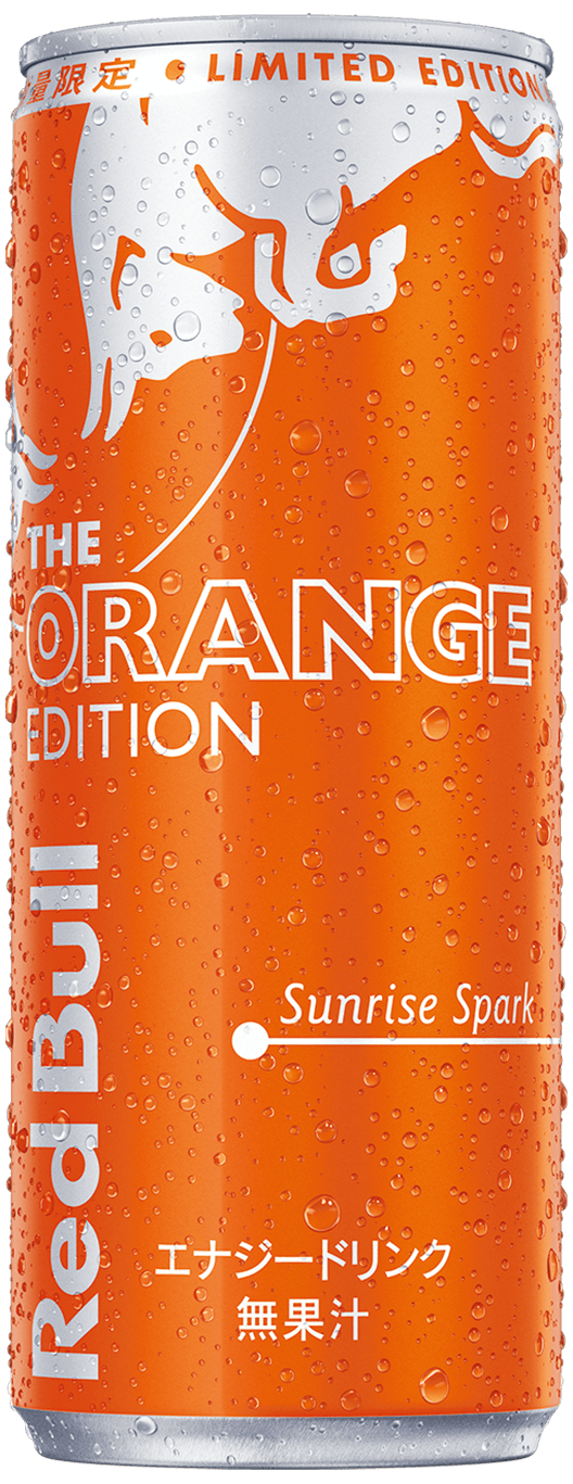 A chilled can of Red Bull Orange Edition