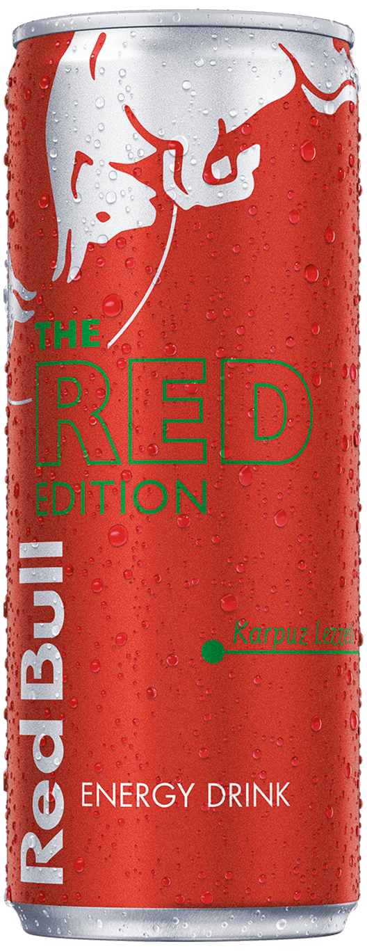 A chilled can of Red Bull Red Edition