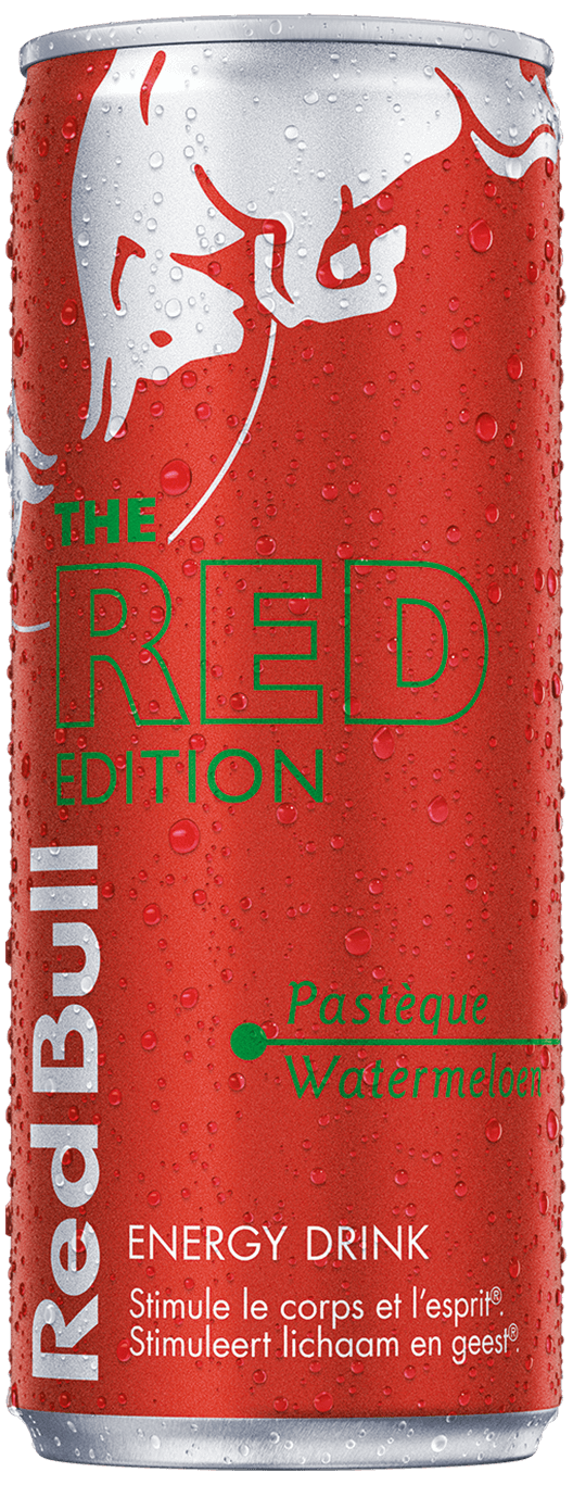 A chilled can of Red Bull Red Edition