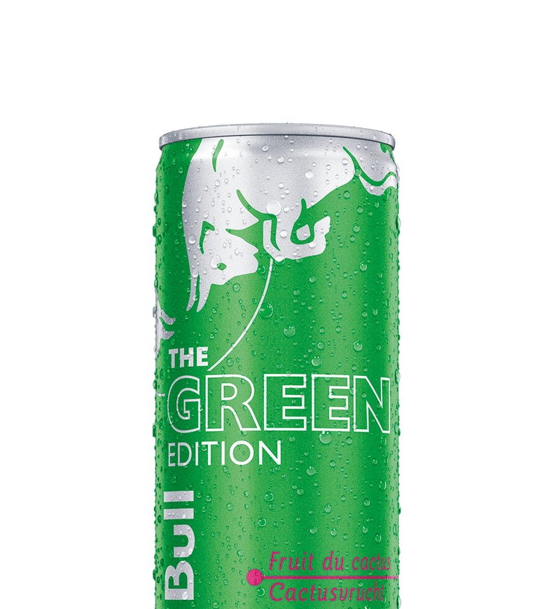 A chilled half can of Red Bull Green Edition
