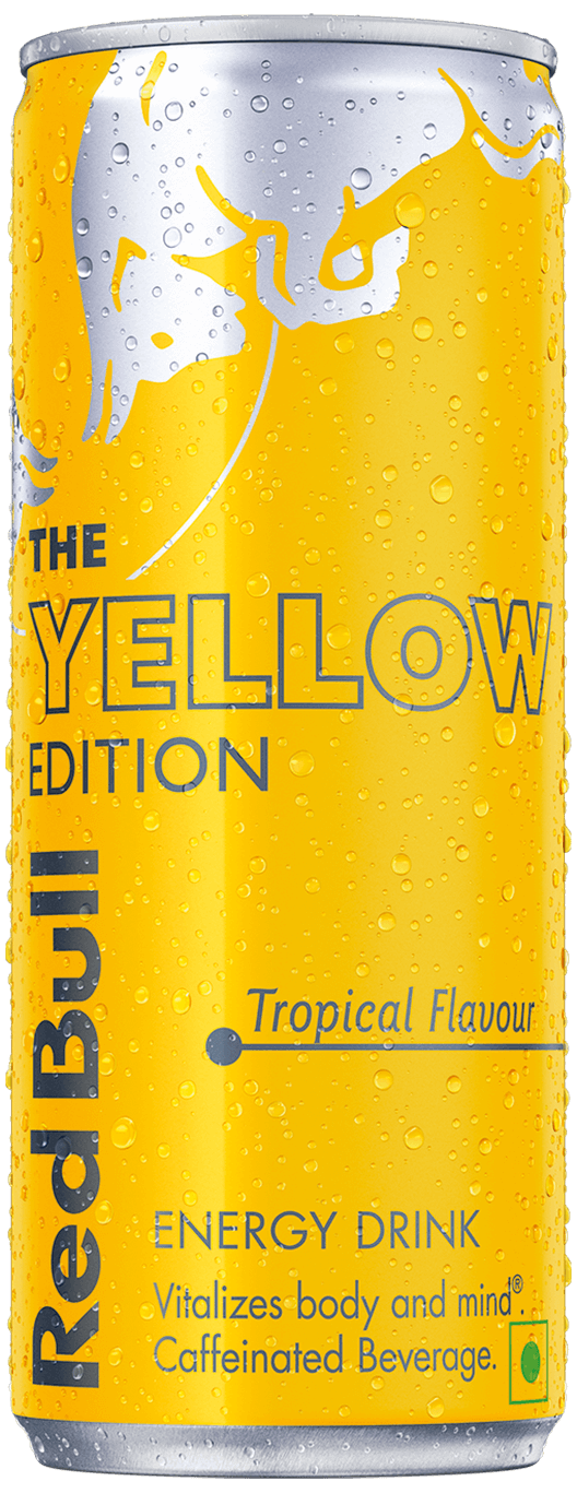 A chilled can of Red Bull Yellow Edition