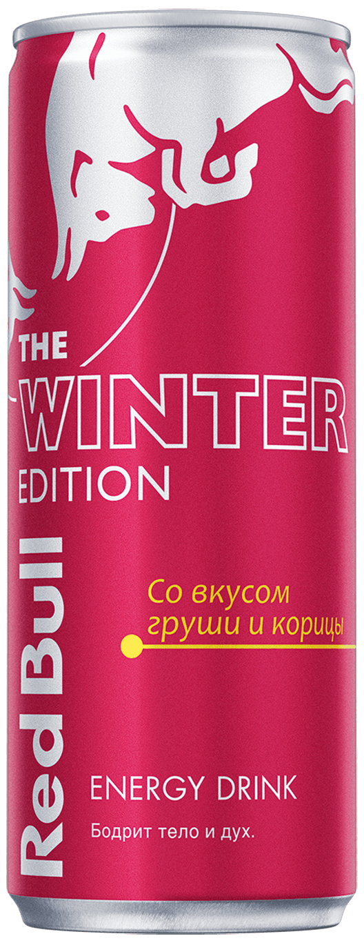A can of Red Bull Winter Edition 2023 Pear and Cinnamon