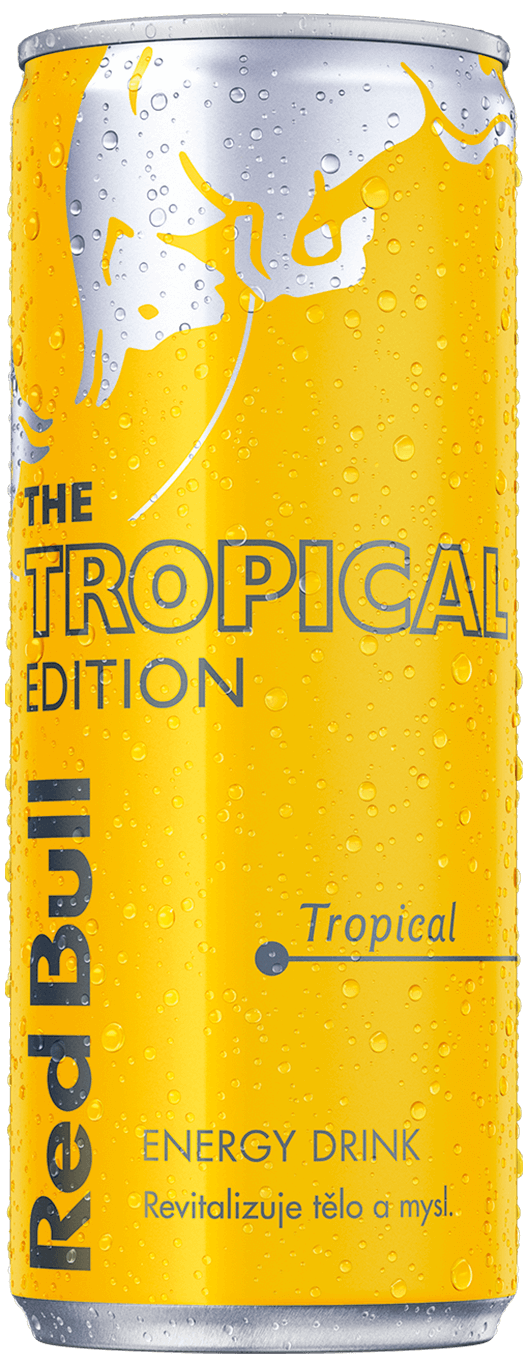 A chilled can of Red Bull Tropical Edition