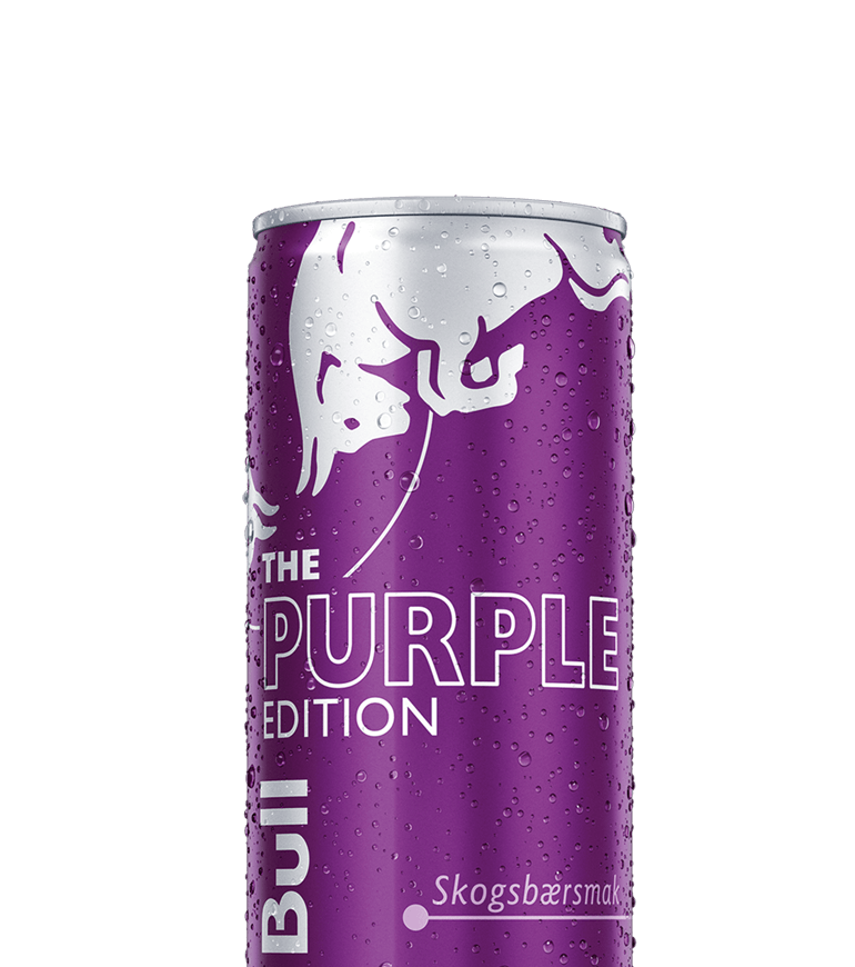 A chilled half can of Red Bull Purple Edition