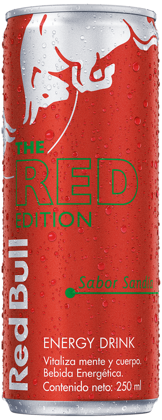 A chilled can of Red Bull Red Edition