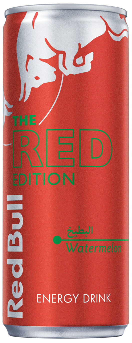 A can of Red Bull Red Edition