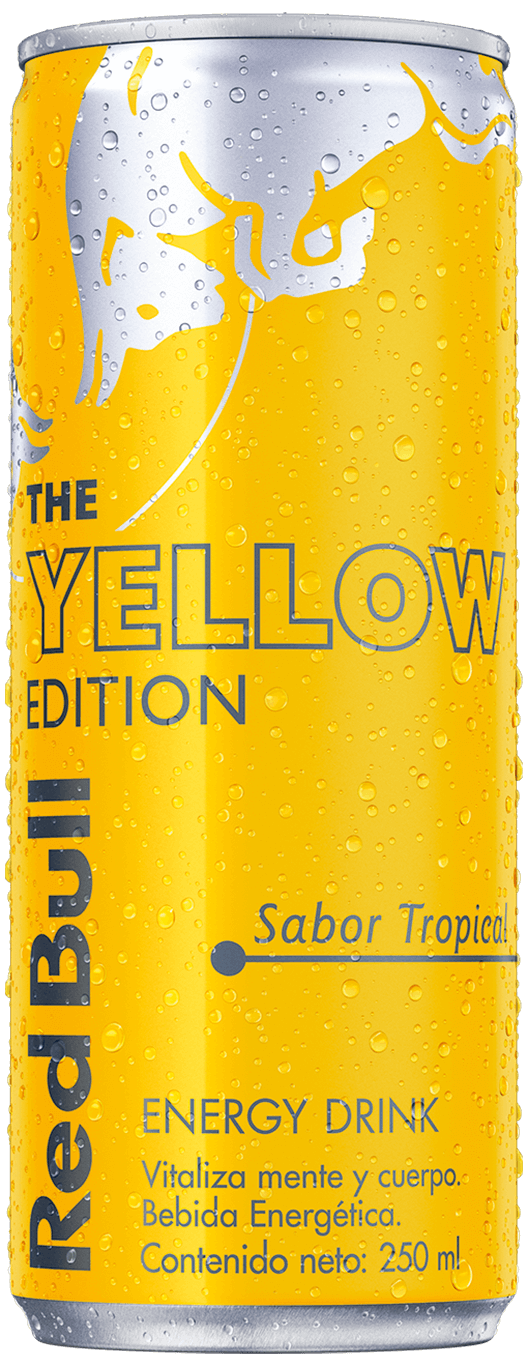 A chilled can of Red Bull Yellow Edition