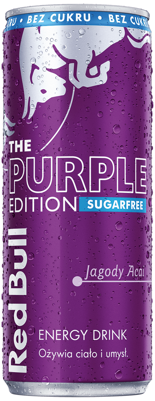 A chilled can of Red Bull Purple Edition Sugarfree