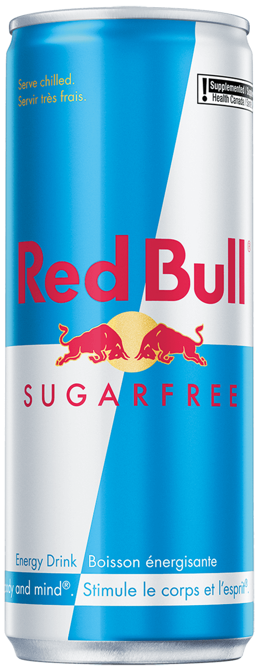 Vue de face d'une canette de Red Bull Sans Sucre