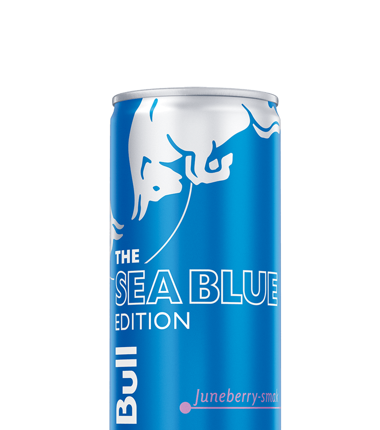 A half can of Red Bull Sea Blue Edition