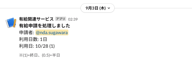 有給管理システム  Slack通知